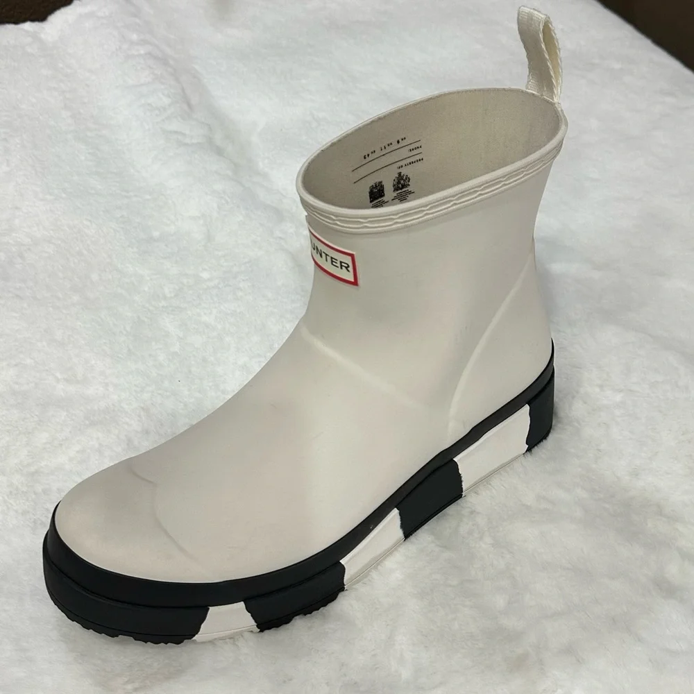 Hunter Boots Play Short Stripped Rain Snow Boots Rubber Slip On Platform Vegan
